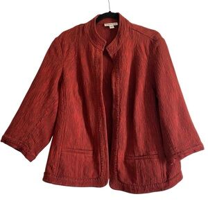 Coldwater Creek Textured Open Front Jacket Blazer Rust Red